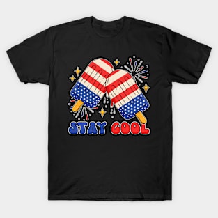 Stay Cool 4th July Popsicle Shirt Boys Men USA Flag American T-Shirt